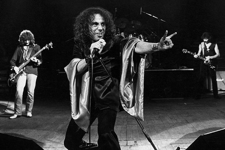 Dio, giving the horns in Black Sabbath circa early 80's...